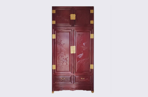 内蒙古高端中式家居装修深红色纯实木衣柜